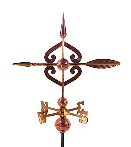 Dalvento 208C Scrolled Arrow Weathervane Pure Copper with Traditional Directionals and Globes, Large
