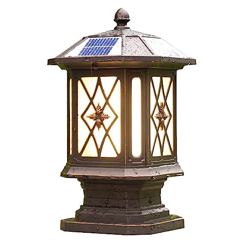 VELLOW Outdoor Solar Post Lights,Aluminum Waterproof Column Lamp with Glass Lampshade,Wall LED Dimmable Home Patio Wall Head Stigma Lamps,Decorations Landscape Lighting for Patio Porch Railing