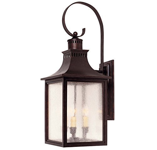 Savoy House 5-259-13 Monte Grande Modern Rustic Pale Cream Seeded Glass Outdoor Wall Lantern, 3-Light 120 Total Watts, 27" H x 10" W, English Bronze