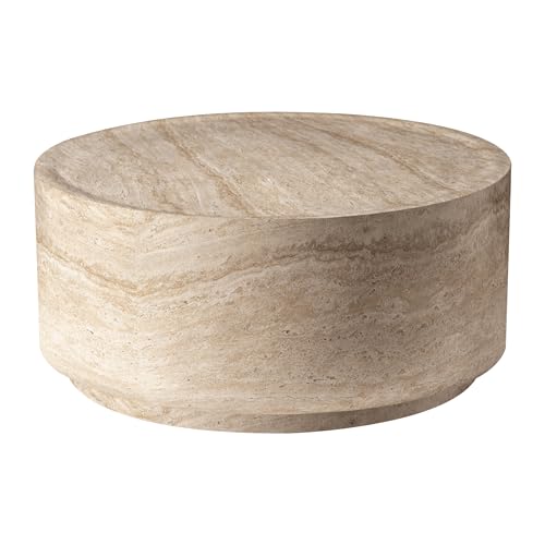LeisureMod Terra Series Side Table 36" Round Fiberstone Accent Table, Grey Color, Outdoor/Indoor Use, Home, Living Room, Assembled