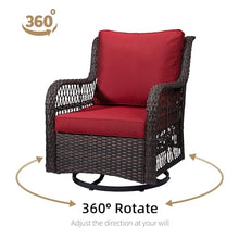 IDEALHOUSE 2024 New Patio Furniture Bistro Set, Elegant 3-Piece Outdoor Chairs, 360 Degree Swivel Rocking Wicker Chairs Set with Premium Cushions and Armored Glass Top, Side Table for Backyard (Red)