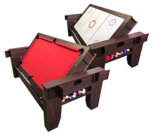 Simba USA 2-in-1 7ft Pool Table Billiard Air Hockey Table Brown Red