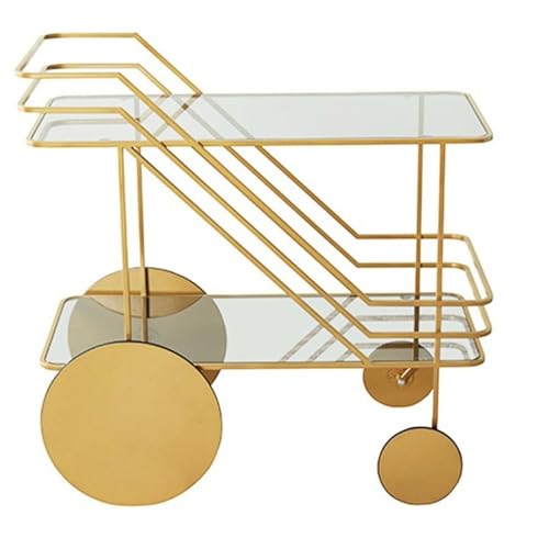 DINBOZ26X Living Room Table Sofa Side Table Trolley Storage Rack Snack Hand Pushed Serving Cart Living Room Dining Outdoor Side Table(Gold)
