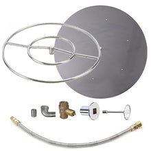 Spotix HPC Round Match Lit Fire Pit Burner Kit with 24-Inch Stainless Steel Burner and 30-Inch Flat Pan, Natural Gas, Polished Chrome, with Flange, Key, Valve, Flex Line and Fittings