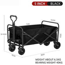 Heavy Duty Steel Collapsible Folding Wagon, 100Kg Outdoor Beach Garden Utility Wagon Cart W/8'' All Terrain Wheels, Portable Adjustable Handle Camping Cart W/Cup Holders,B-5''