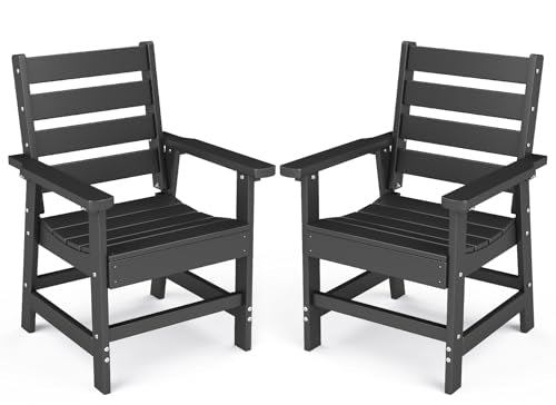 BRIOPAWS Outdoor-Dining-Chairs | Set of 2 | HDPE | Black | Patio Chair with Arms | Modern | All Weather | Oversized & Comfortable | for Deck Backyard Poolside Porch