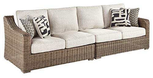 Signature Design by Ashley Beachcroft Outdoor Wicker Patio Loveseats Brown & Beige