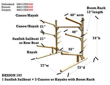 Log Kayak Rack Sunfish Sailboat + 3 Canoes or Kayaks with Boom Rack Natural
