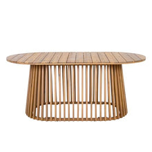 Christopher Knight Home Hizto Oval Outdoor Dining Table, Tapered Vertical Slatted Single Base, Slatted Design Acacia Wood Patio Dining Table, Solid Wood Outdoor Table for Garden Backyard, Light Teak