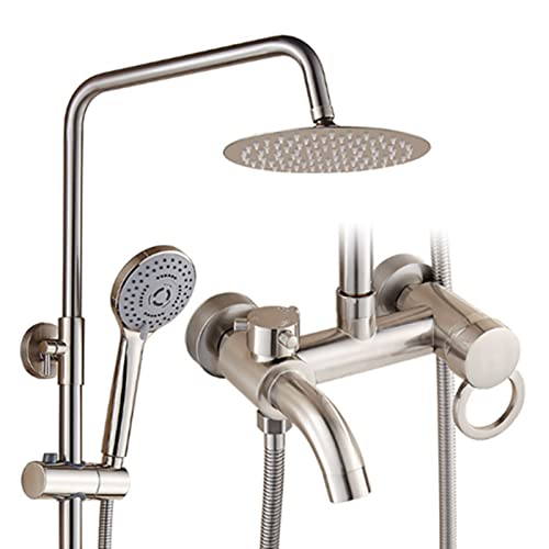 JIANSMZ N/A Outdoor Shower Fixture, Triple Function Brushed Nickel System, Wall Mounted SUS304 Stainless Steel Faucet Set with Hand Spray, 8" Rain Head,B (Color : B)