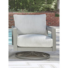 Signature Design by Ashley Moonlight View Contemporary Nuvella Weather Resistant Fabric Outdoor Swivel Chair with Zippered Removable Cushions, Light Gray & Beige