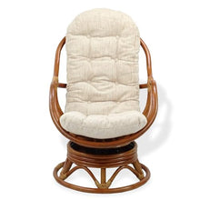 Wickerix Set of 2 Bali Lounge Swivel Rocking Chairs with Cream Cushion and Pelangi Round Coffee Table Natural Rattan Wicker Handmade, Colonial Color