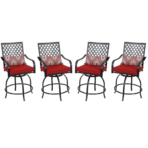 PHI VILLA Outdoor Bar Stools 4 PCS, 24" Counter Height, Cast Iron