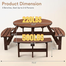 Zevemomo 8 Person Wood Picnic Table, Round Tabletop with Umbrella Hole