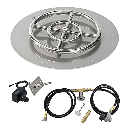 American Fireglass SS-RFPKIT-P-18 Propane 18" Round Stainless Steel Flat Pan with Spark Ignition Kit (12" Ring Burner Included)
