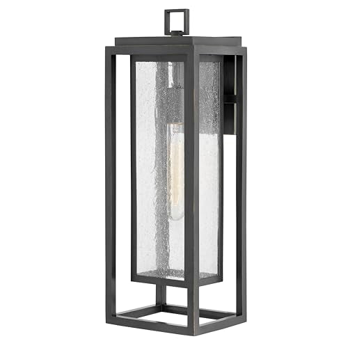 Hinkley Republic 1005OZ Large Outdoor Wall Mount Lantern, Transitional/Modern, Double Frame Design, Coastal Elements, Oil Rubbed Bronze
