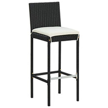 KGFHERENB 5-Piece Outdoor Bar Set, Black PE Rattan Patio Furniture Set with 1 Rectangular Tempered Glass Table and 4 Cushioned Stools for Backyard, Garden, and Balcony