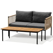 Idzo Oscar Wicker Metal Loveseat with Coffee Table – Black, 2-Seater Outdoor Sofa Set for Small Patios, Balcony or Garden, Heavy-Duty Love Seat Couches for Relaxing and Entertaining