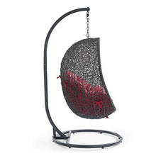 Modway Hide Wicker Rattan Outdoor Patio Porch Lounge Egg Swing Chair Set with Stand in Gray Red