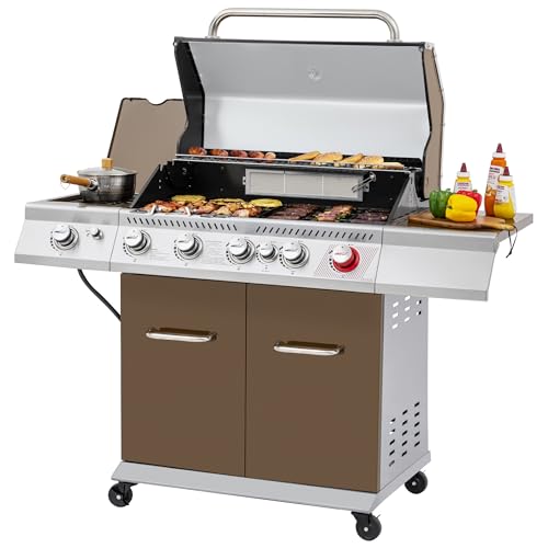 Royal Gourmet GA5403C 5-Burner Propane Gas Grill with Side Burner, Coffee