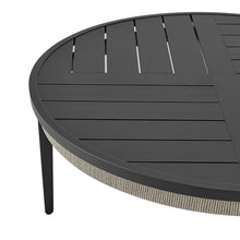 Armen Living Zella Round Coffee Table in Aluminum with Charcoal Finish and Light Gray Rope