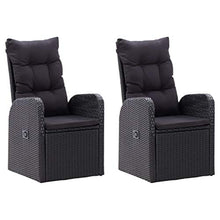 LKJephalotrope 3 Piece Patio Dining Set, Reclining Outdoor Bistro Table and Chairs with Black Cushions, PE Rattan Wicker Dining Table and 2 Recliner Chairs for Garden Backyard