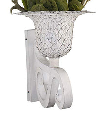 MY SWANKY HOME Ornate White Iron Scroll Wall Mounted Planter Flower Urn Bracket Outdoor Metal