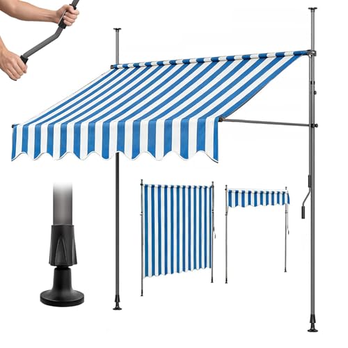 Manual Retractable Awning Balcony Window Sun Shade Shelter, Folding Umbrellas Outside, Waterproof Canvas, Sturdy Heavy-Duty Frame, Canopy for Outdoor Patio Deck Garden Dining Room(Blue-White,400cm)