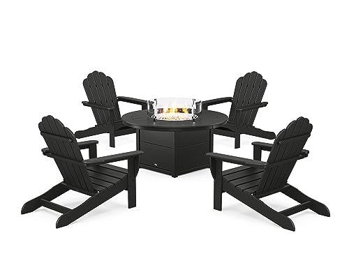 Trex Outdoor Furniture 5-Piece Monterey Bay Oversized Adirondack Conversation Set with Fire Pit Table in Charcoal Black
