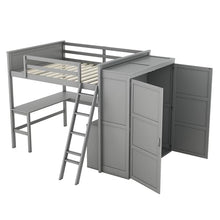 Jintop Full Over Full Bunk Bed with Storage Drawers and Cabinet Grey