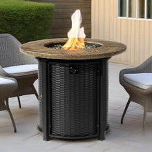 30" Propane Gas Fire Pit Table, Round Steel Fire Pit with Imitation Wood Grain Finish for Outside Patio Deck Garden Backyard- Black