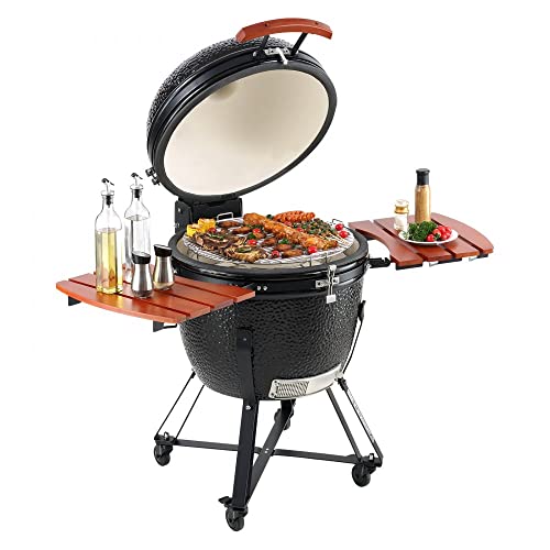 24" Ceramic Barbecue Grill Smoker Portable Round Outdoor Grill for Patio