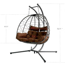 Seeheool Double Hanging Egg Chair wth Stand, Patio Hammock Swing Chair with Cushion Loveseat for Bedroom, Balcony, Garden, Indoor, Outdoor,(Brown)