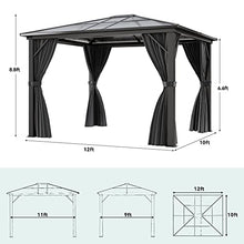 YITAHOME 10x12ft Hardtop Gazebo with Netting and Curtains Aluminum Frame Gray