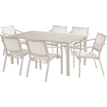 Hanover Morrison 7-Piece Outdoor Dining Set with 6 Sling Chairs and Square Table White/Multi