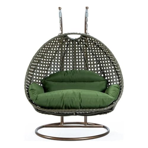 LeisureMod 2 Person Wicker Egg Chair Indoor Outdoor Lounge Dark Green