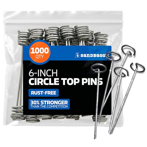 Sandbaggy 6 Inch Landscape Staples, 8 Gauge Galvanized Circle Top Garden Stakes, Heavy Duty Ground Pins for Weed Barrier Fabric, Sod, Turf, Netting and Erosion Control, 1000 Pack