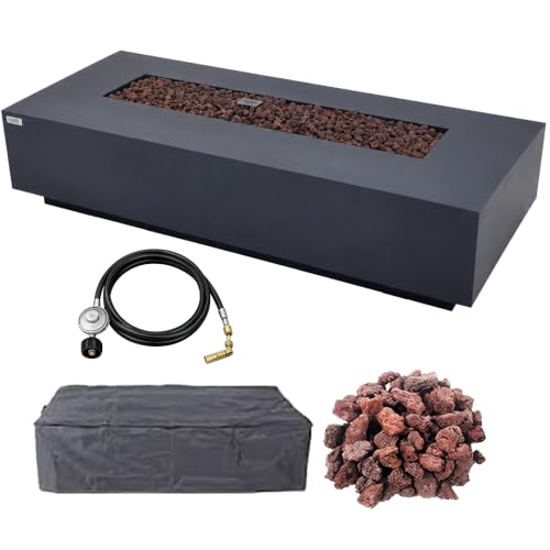AMS 72" Rectangular Cast Concrete Propane Gas Fire Pit Table (Dark Gray)