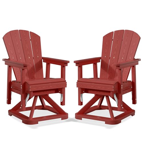 PLUUV Adirondack Swivel Glider Chair Set of 2, 360 Degree Rotation, Red