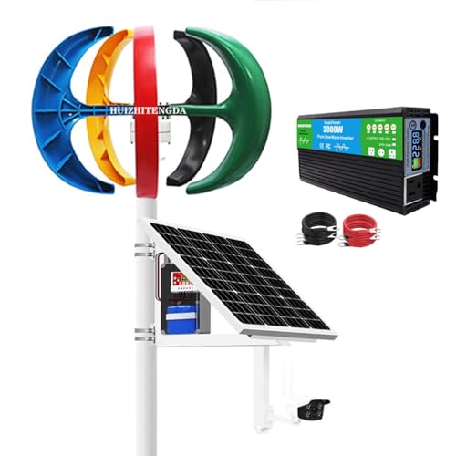 HUIZHITENGDA 48v,3000W Portable Wind Turbine for Home – 12V/24V Power Generator with 5 Nylon Fiber Blades Permanent Magnet Alternator(with Inverter)