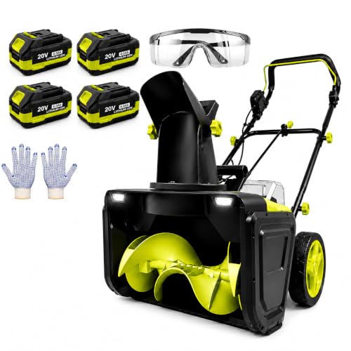 Cordless Snow Blower, 40V 20-Inch Brushless Snow Thrower 4 Batteries