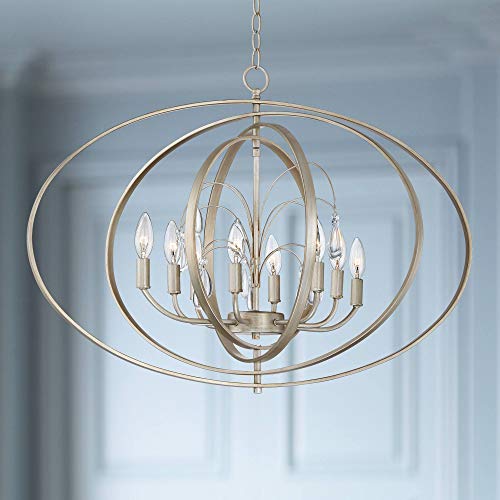 Tiller 32" Wide Satin Silver Oval Orb 8-Light Pendant Light Light Fixture