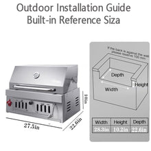 Built-In Charcoal Grill, Charcoal BBQ Grills with Liftable Tray, Insulated Hood & Temperature Gauge, Heavy-Duty 304 Stainless Steel Barbecue Grill for Outdoor Kitchen, Camping
