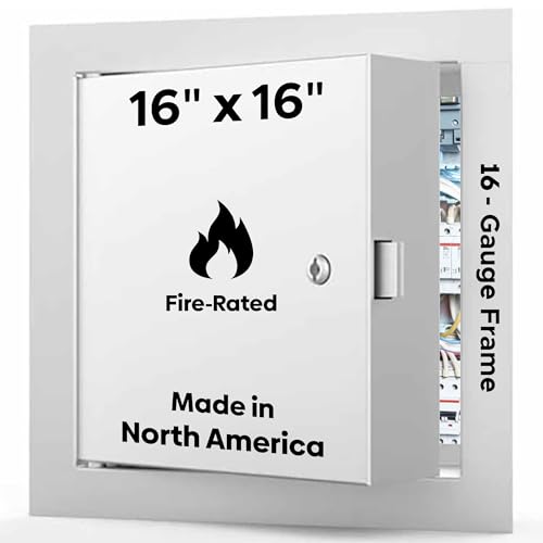 Best 16" x 16" Fire-Rated Insulated Metal Access Door, 2" Thick Insulation Access Panel for Drywall/Ceilings, 16-Gauge Mounting Frame, 20-Gauge Drywall Panel with 1" Flange, BA-FW-5050