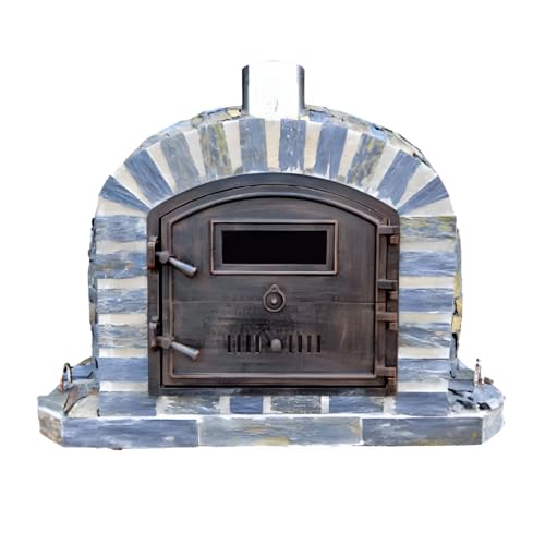 Authentic Pizza Ovens Lisboa Stone Premium Wood-Fired Pizza Oven, Handmade in Portugal, Triple-Insulated Brick Oven, Rotisserie-Capable, Dutch Door with View Window, Thermometer & Baking Dish Included