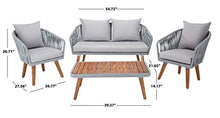 SAFAVIEH PAT7074A Outdoor Ransin Rope 4-Piece Seat Cushions and Pillows Included Patio Set
