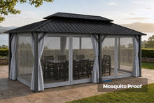 Patio Kingdom 12x20 FT Hardtop Gazebo, Extra Large Double Roof Galvanized Steel Outdoor Pavilion, Heavy Duty Metal Frame Pergola with Netting & Curtains for Backyard, Deck, Gray