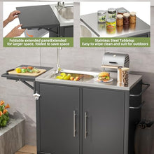 KEIKI Outdoor Grill Table with Sink & Foldable Worktop, 304 Stainless Steel BBQ Cart with Storage Cabinet & Wheels, Outdoor Kitchen Prep Station with Large Basin for Backyard, Garden, Patio