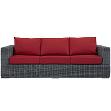 Modway Summon Wicker Rattan Outdoor Patio Sunbrella Sofa in Canvas Red
