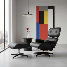 TigerParty Mid Century Chaise Lounge Chair with Ottoman, Top Black Grain Leather, Modern Office Chair Classic Design, Heavy Duty Base Support for Living Room Lounge Office (Black, Tall)